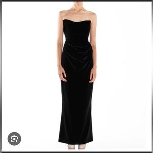 The Bar Black Velvet Strapless Gown w/ Pink bows & sleeves optional to wear with